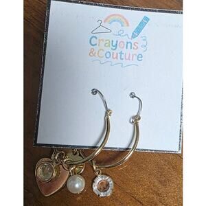 5/$18 VTG GoldTone Heart Faux Pearl Crystal Dangle Earrings Latch Backs Pierced